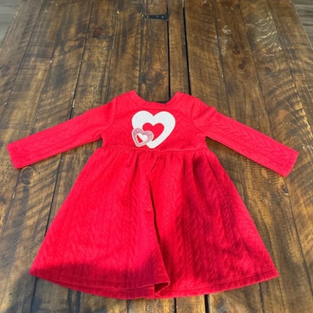 Girls Red Heart Appliqué Long Sleeve Dress